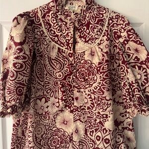 Umgee Burgundy and Cream Floral Blouse